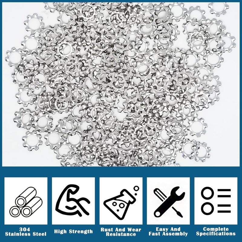 DGZ 100pcs M5 304 Stainless Steel External Tooth Star Lock Washers,External Multi-Tooth Star Lock Washers - Image 3